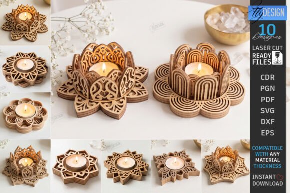 Download Lotus Tealight Candle Holders Laser Cut - Light Collection