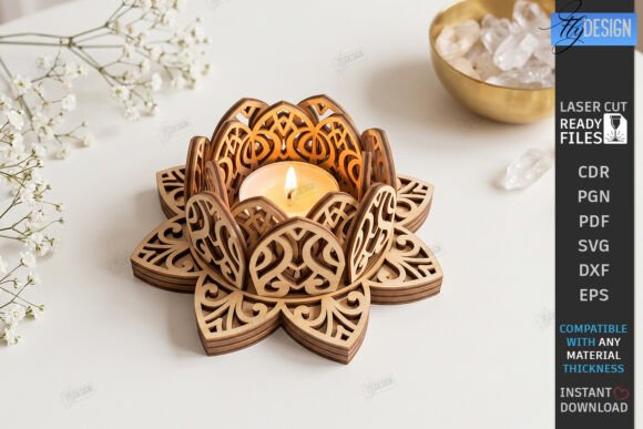 Download Lotus Tealight Candle Holder Laser Cut - Light Collection