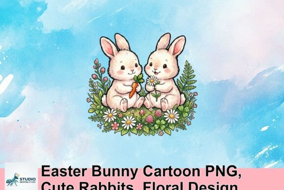 Download Easter Bunny Cartoon PNG, Cute Rabbits, Floral Design - Floral design Collection