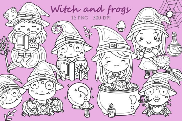 Download Halloween Witch and Frog Digital Stamp - Frog Collection