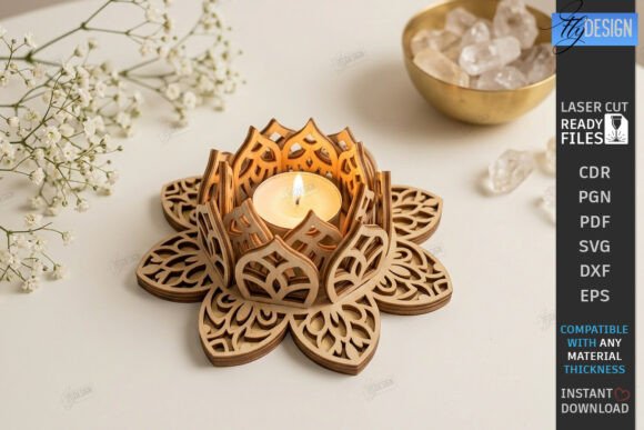 Download Lotus Tealight Candle Holder Laser Cut - Light Collection