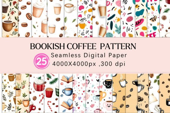Download Bookish Coffee Digital Paper – 25 Cozy - Premium Resources