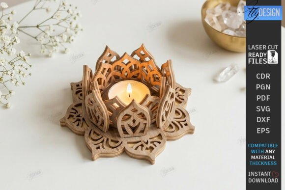 Download Lotus Tealight Candle Holder Laser Cut - Light Collection