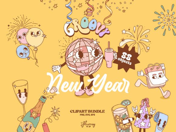 Download Groovy Retro New Year Party Bundle - Party Collection