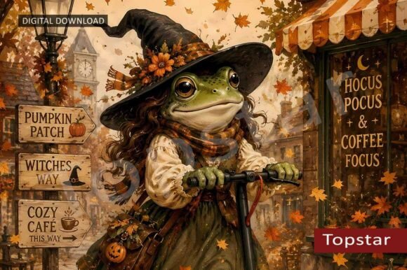 Download Cute Halloween Witch Frog Decor Wall Art - Frog Collection