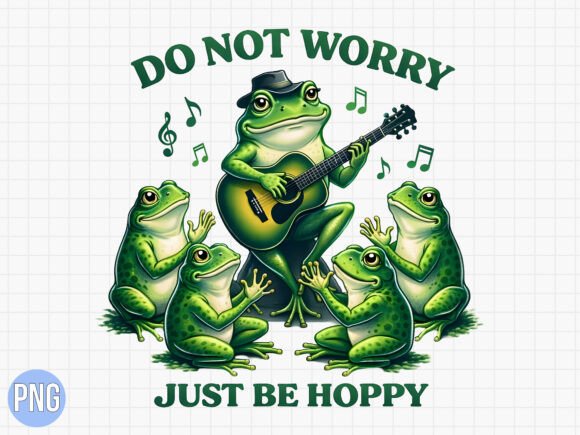 Download Just Be Hoppy Frog Guitar T-Shirt PNG - Frog Collection